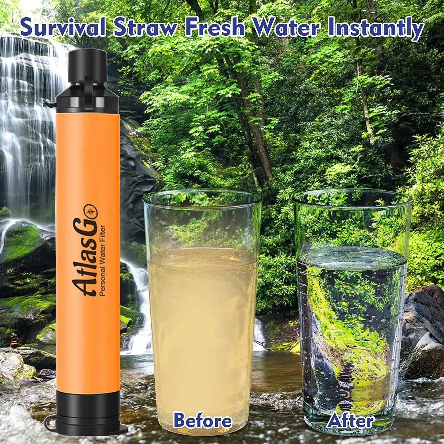 tlasG Personal Water Filter - view of water before and after view