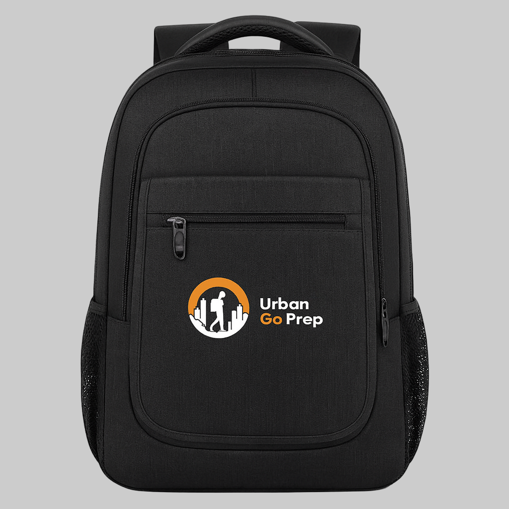 Urban Go Prep branded backpack front view with logo