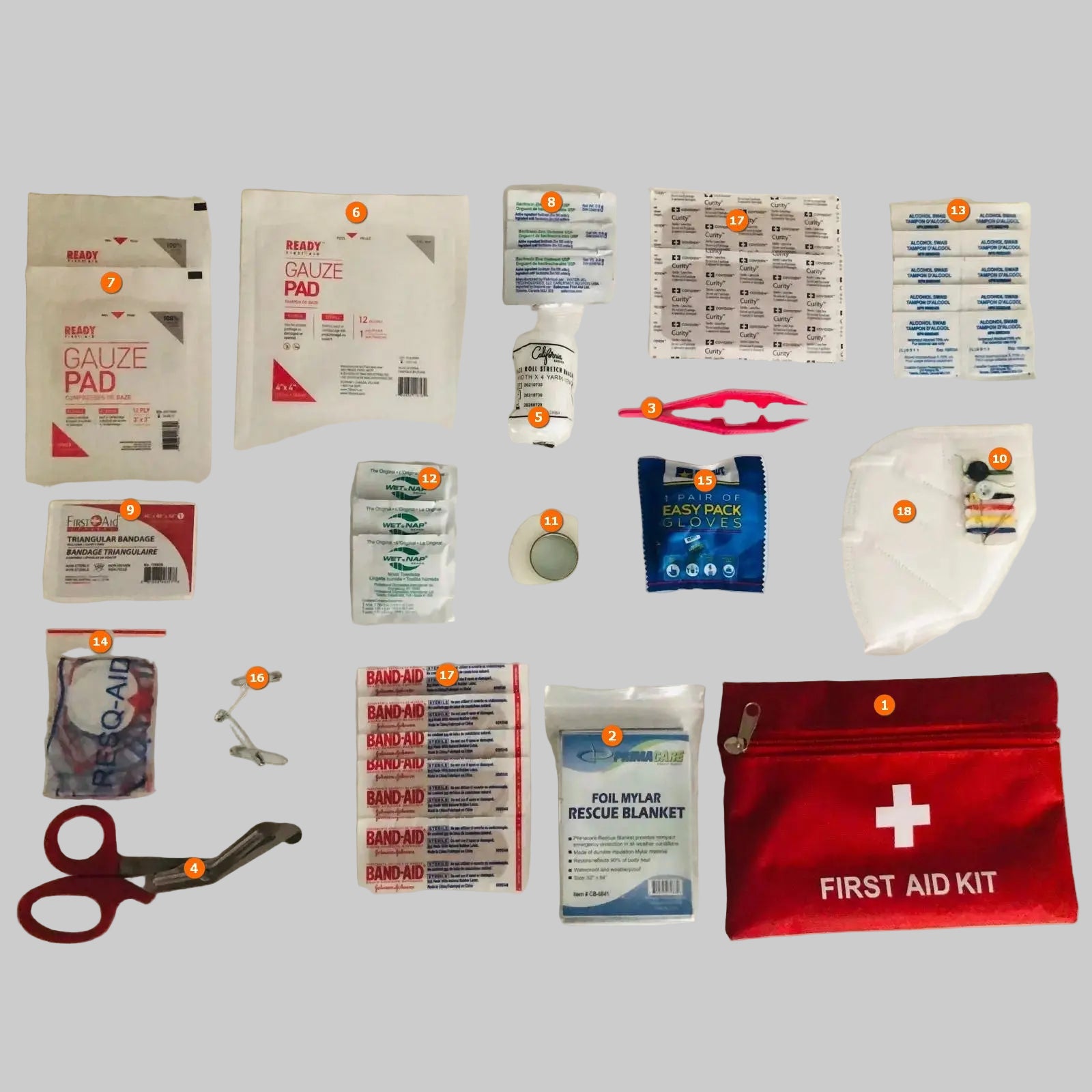 First Aid Essentials Basic Kit - Numbered LIst Top view