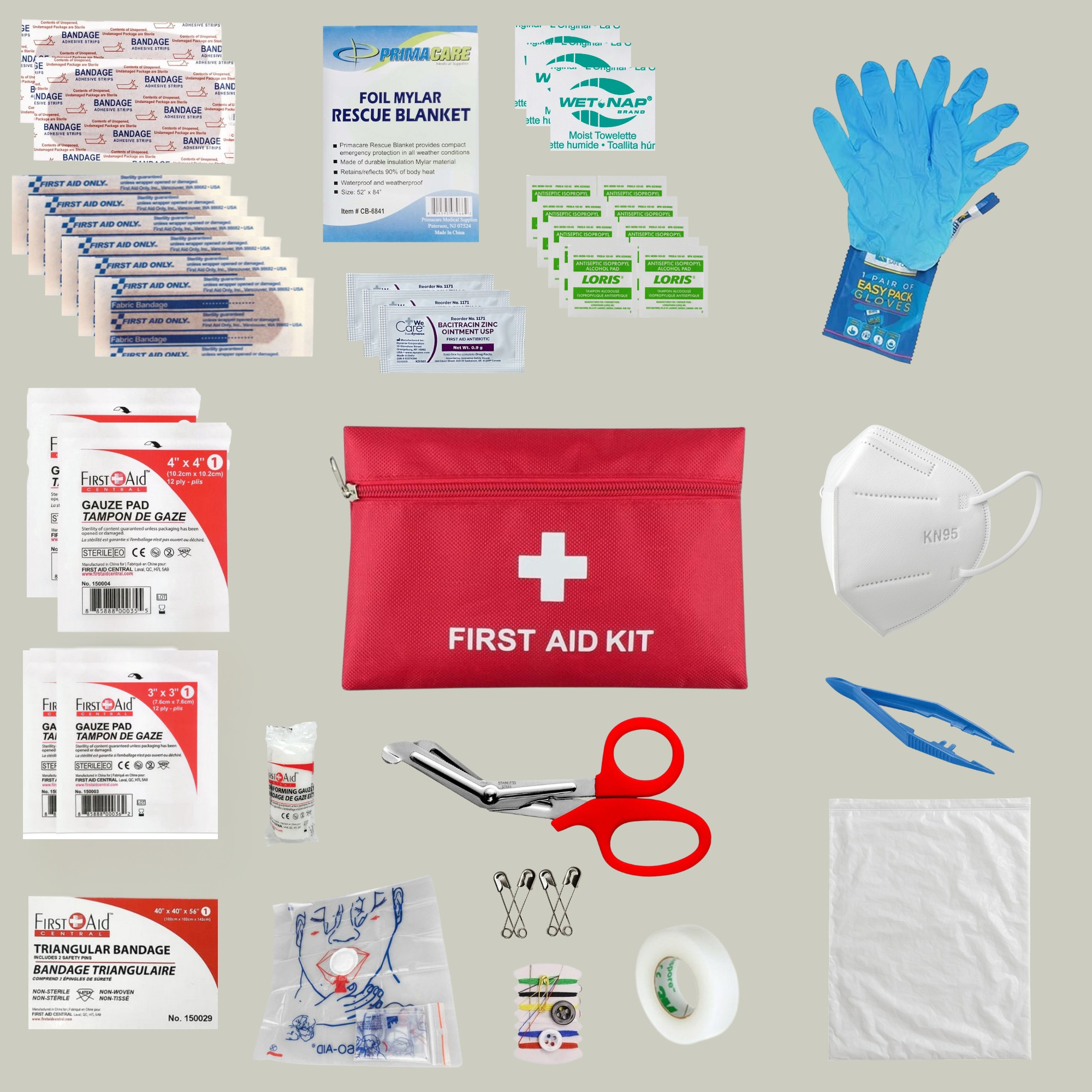 First Aid Essentials Kit with emergency supplies for home or travel