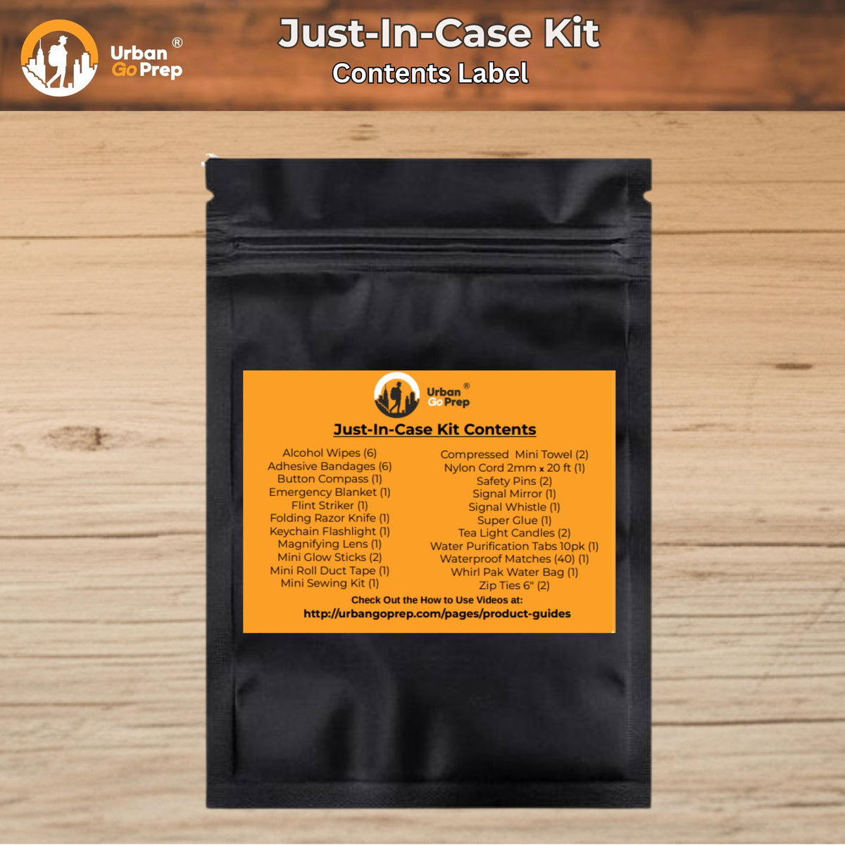 A black resealable pouch labeled &