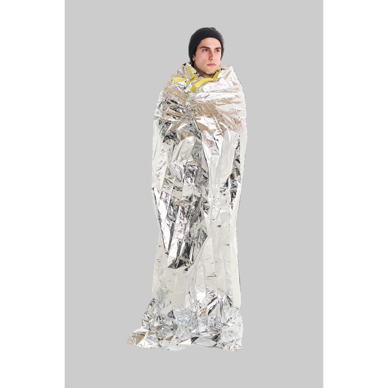 Emergency Bag thermal blanket in use outdoor survival
