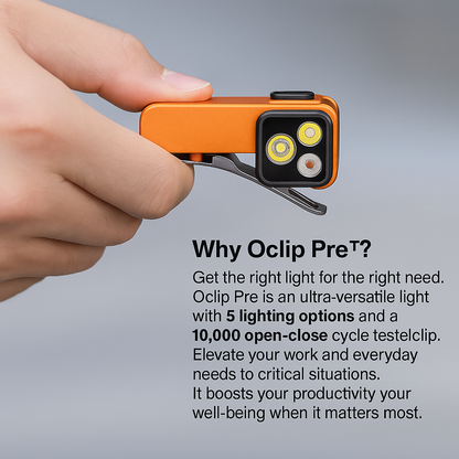 Olight Oclip Pro versatile clip-on flashlight in use
