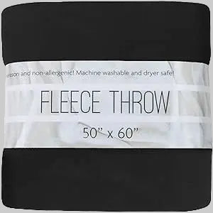 Fleece throw packaging with dimensions 50" x 60" and text about machine washability.