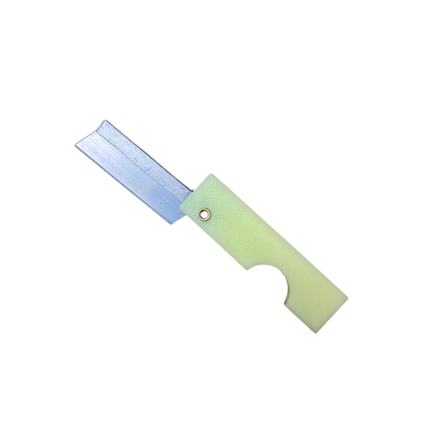 Folding Razor Knife multi-purpose cutting tool outdoor gear.  Lime green color.
