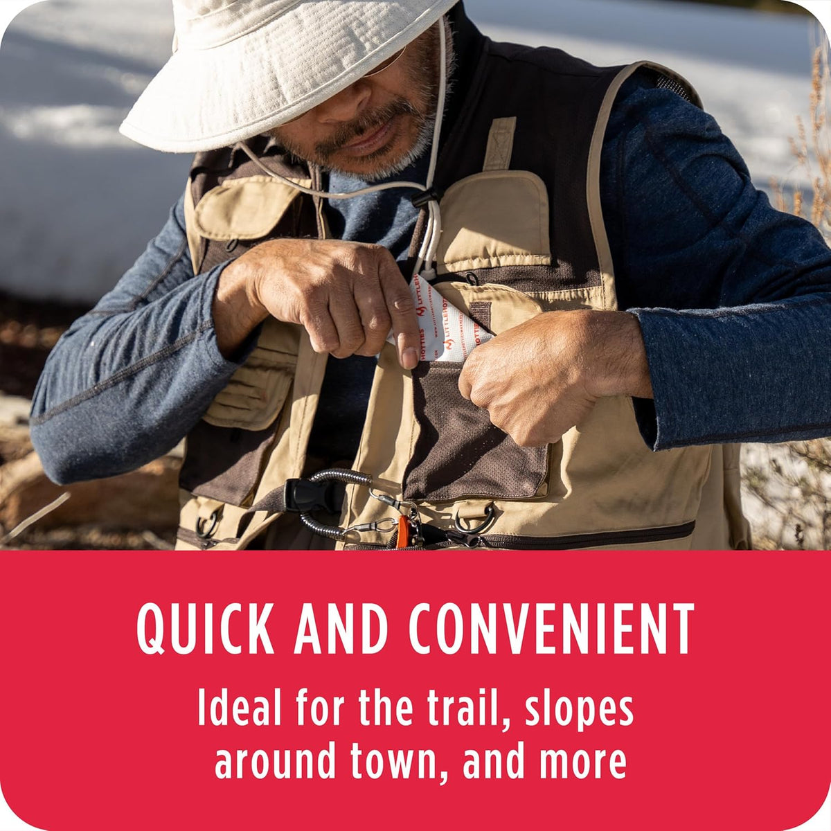Person adjusting a backpack with text about its convenience for various activities.