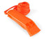 Orange whistle with a rope on a white background