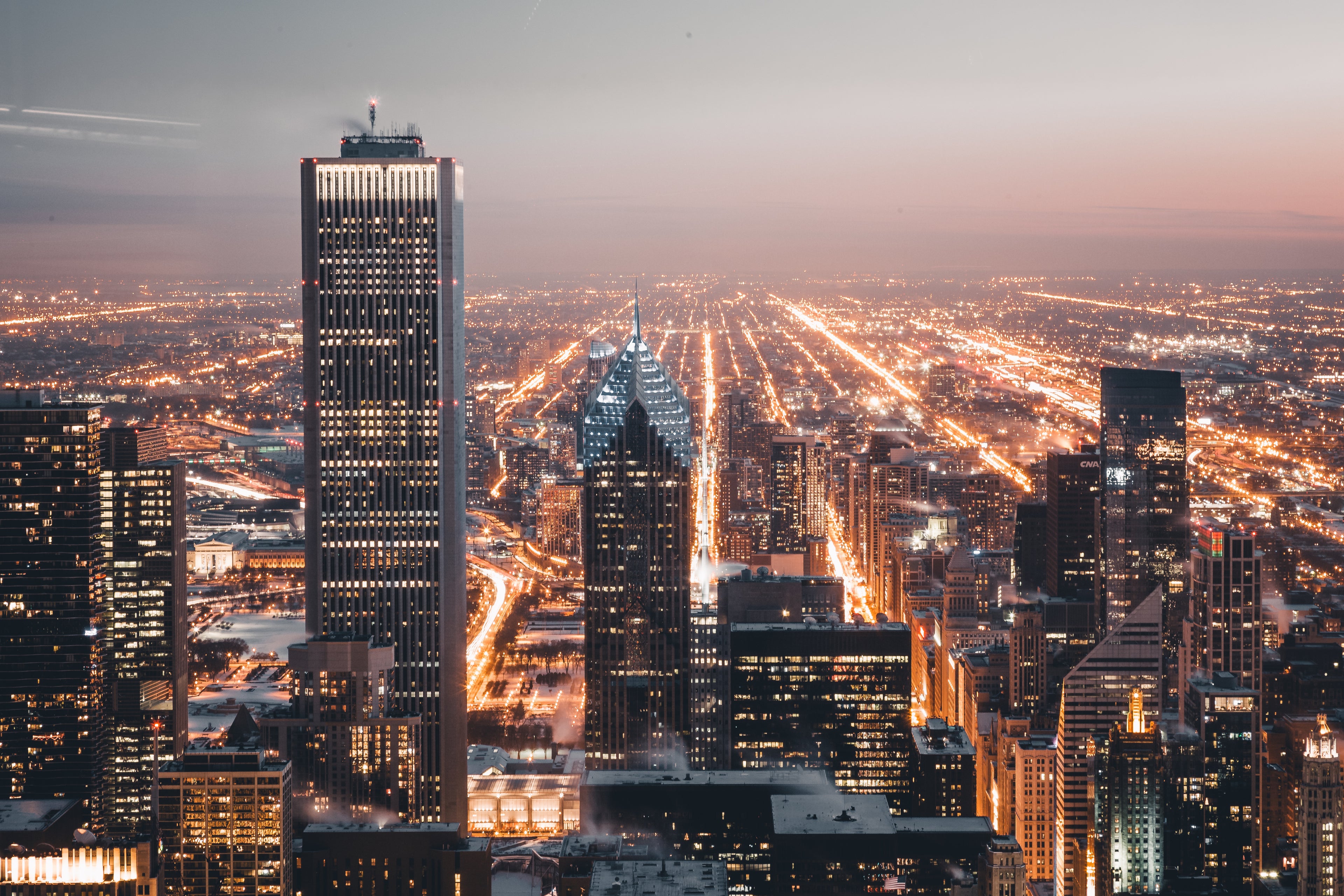 image of chicago city lights at night